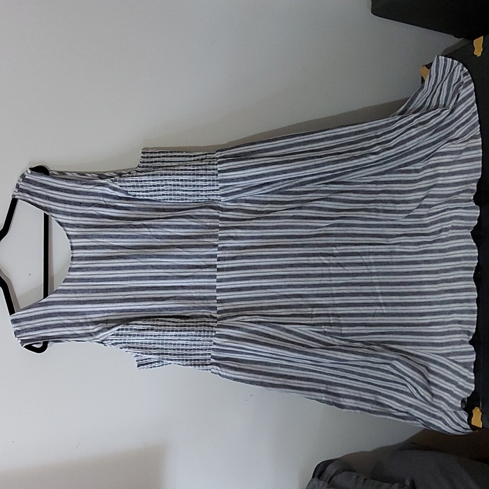Sleeveless Striped Cotton-Blend Sundress in Blue and White